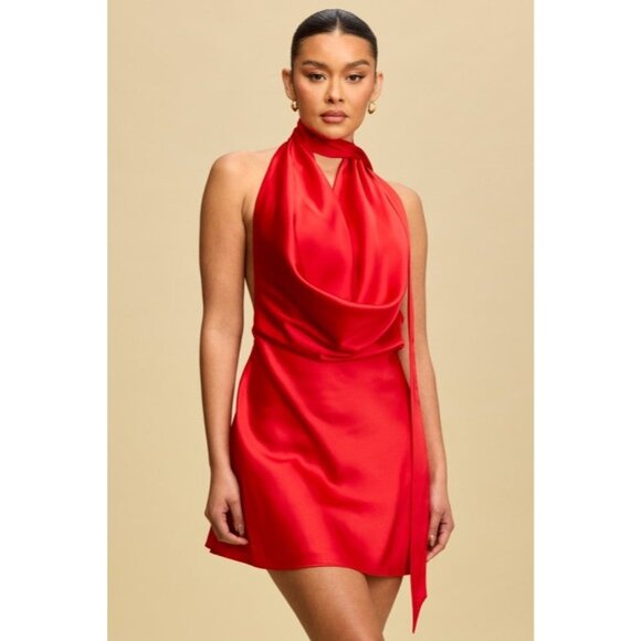 Luxxel Dresses & Skirts - Leila Drape Satin Cowl Mini Dress